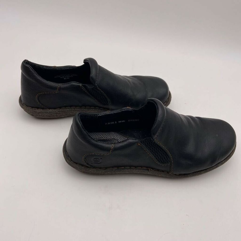 Born Womens Clogs Shoes Black Leather Slip On Flat